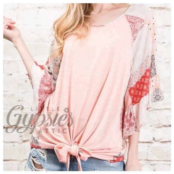 Big Bell Patchwork Sleeves Bohemian Top - Picture 7 of 9